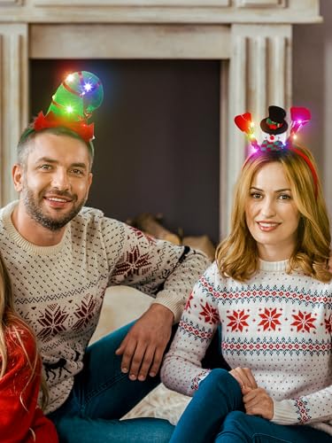 8 Pcs Light Up Christmas Headbands with LED Lights for Holiday Parties