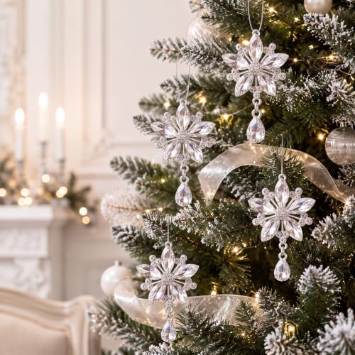 Romooa 12 Pcs Crystal Snowflakes Ornaments for Christmas Tree – Includes 12