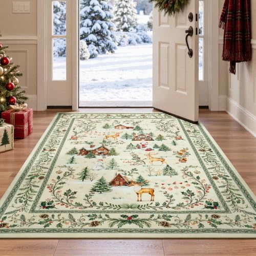 Vibrug 3x5 Beige Christmas Area Rug - Entryway, Kitchen & Living Room Decor