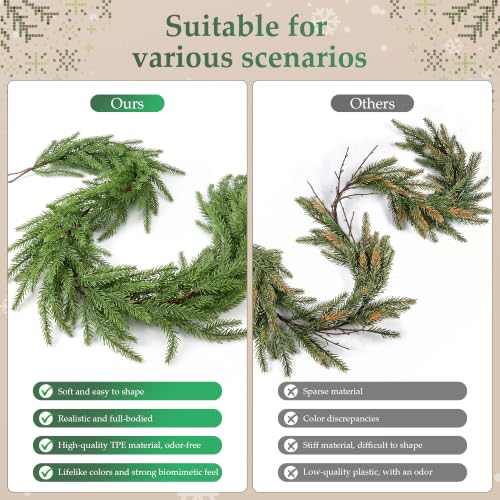 9FT Norfolk Pine Christmas Garland - Faux Greenery for Mantle & Holiday Decor - Green