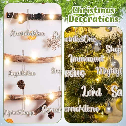Jesus Name Ornaments Set 25 Wooden Christmas Decorations - Religious Tree Charms