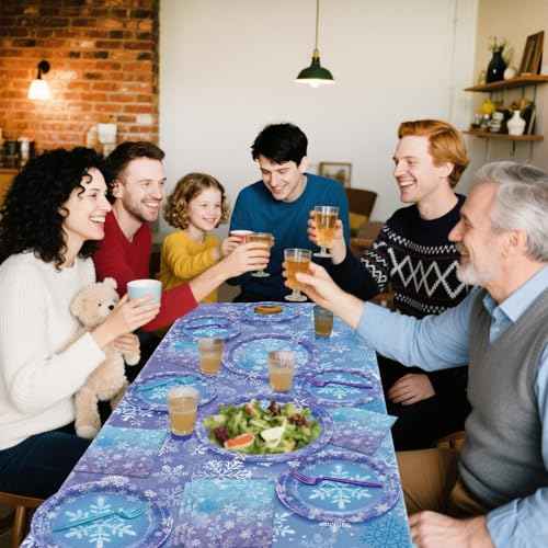 Winter Snowflake Party Supplies for 20 Guests, Disposable Tableware Set Includes Paper Plates, Napkins, Forks, Tablecloth for Girls Princess Party Christmas Winter Holiday Party Decorations