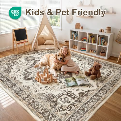 Jessibou Dark Brown 8x10 Washable Area Rug for Living Room