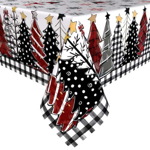 ZORKET White Square Christmas Tablecloth 60x60 Inch, Waterproof & Machine Washable Holiday Decor