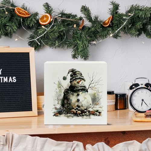 XUNLURY White Rustic Christmas Snowman Wooden Sign 5x5 Inch Holiday Decor