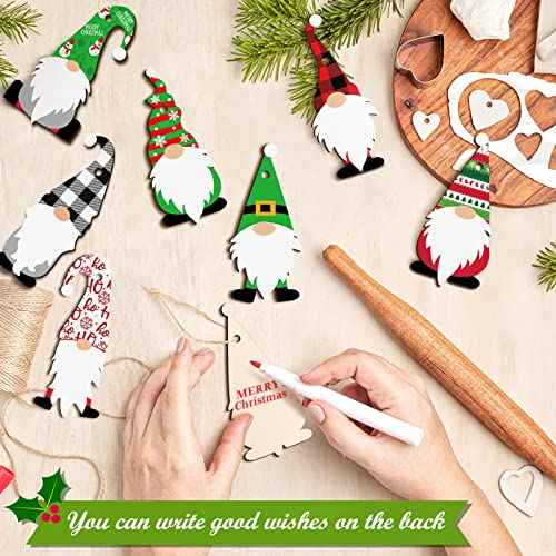 Jetec 40 Pcs Christmas Wooden Gnome Ornament Gnome Hanging Ornaments Handmade Decoration Santa Doll Wooden Hanging Craft for Xmas Tree Decor Holiday Party