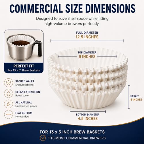 Xtra Large Commercial Coffee Filters 12.5" x 4.5" for BUNN Fetco Curtis - Tall Walls, No Overflow, Bulk Pack