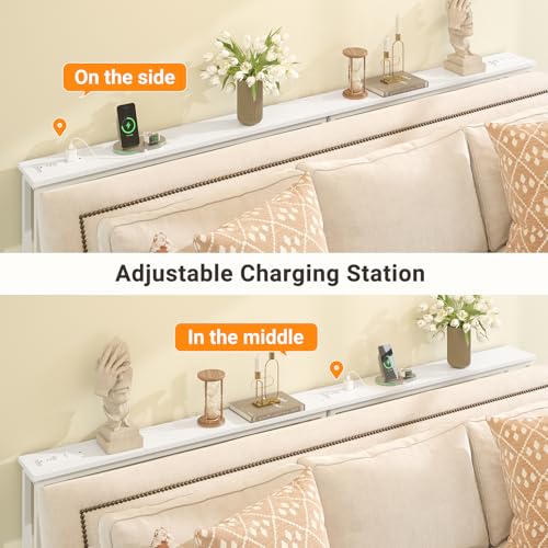 ELYKEN White Narrow Console Table with Outlets - 78.8" Sofa Behind Couch, 29.5"H