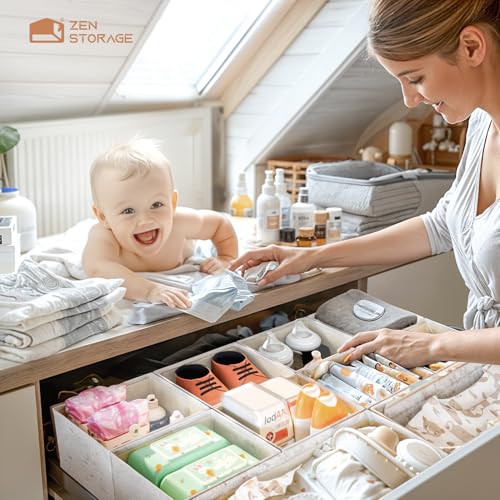 Cotton Linen Baby Drawer Organizers - 20 Pack Beige Linen Nursery Storage