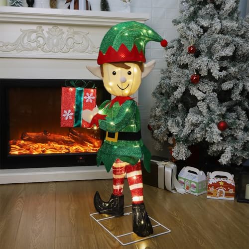 Lighted Christmas Elf Yard Decor - 38-Inch Outdoor Holiday Garden Statue