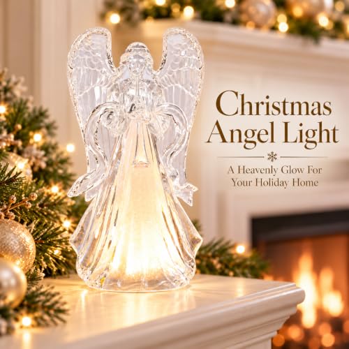 Ovewios Clear Acrylic Christmas Angel Lights, 12 Inch Tabletop Decor