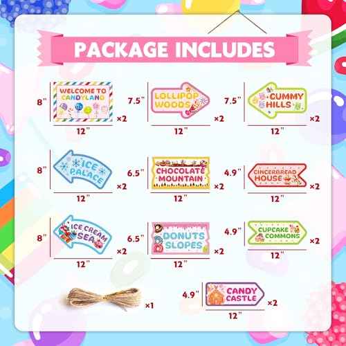 JOETMAE 20PCS Candyland Party Decorations, Welcome to Candyland Sign, Candy Land Themed Birthday Party Supplies Halloween Trunk or Treat Car Decor, Christmas Decorations