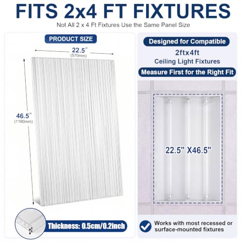 Pushglossy 6 Pack 22.5x46.5 Inch Clear Fluorescent Light Diffuser Panels, Impact-Resistant