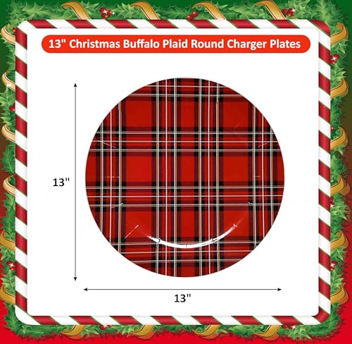 13-Inch Buffalo Plaid Disposable Charger Plates, 24 Pack - Red