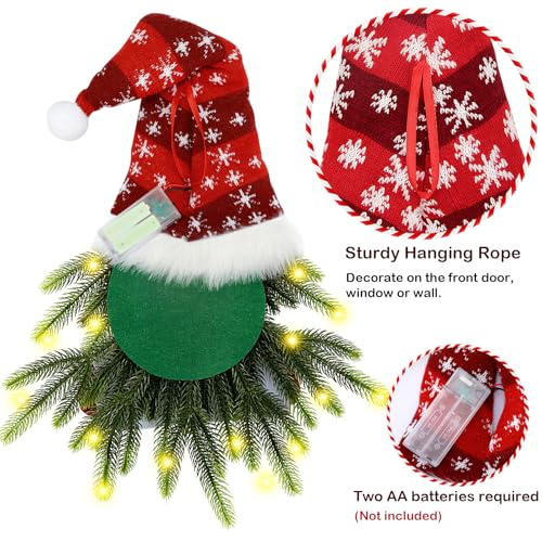 Christmas Wreath for Front Door, Lighted Gnome Door