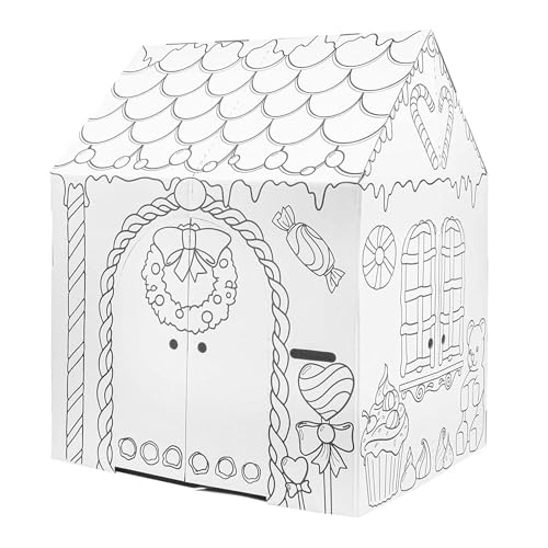 Easy Playhouse Cardboard Gingerbread House Kids Fort Art & Craft Kit - Personalized Holiday Playhouse