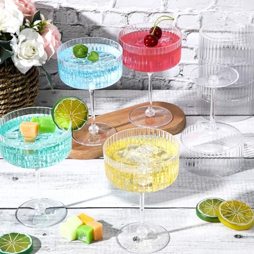 Jingmore 100 Pack Clear Plastic Martini Glasses 10 oz Ribbed Design for Parties