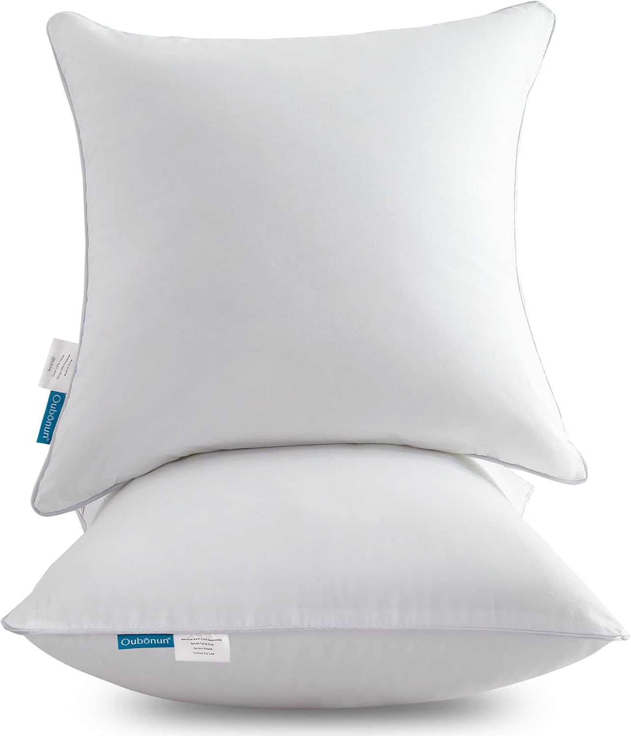 Oubonun Pillow Inserts - 18"x18" Set of 2 with 100% Cotton Cover - Decorative Throw Pillows for Sofa - White