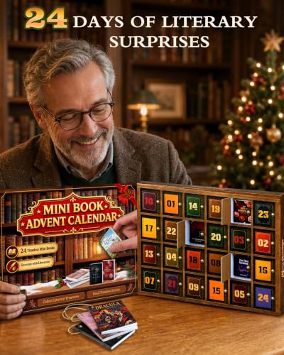 Mini Book Advent Calendar 2026 for Book Lovers - 24 Classic Literary Mini Books - Bound Gift Set with Ornaments