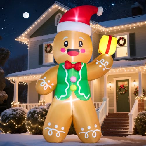 14FT Christmas Inflatable Gingerbread Man Outdoor Yard Decor with LED Lights & Dual Blowers