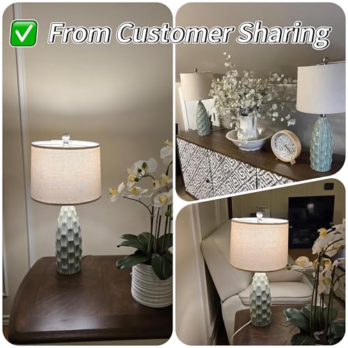 USumkky 23.75-inch Green Ceramic Table Lamp Set of 2 - Farmhouse & Modern Nightstand Decor