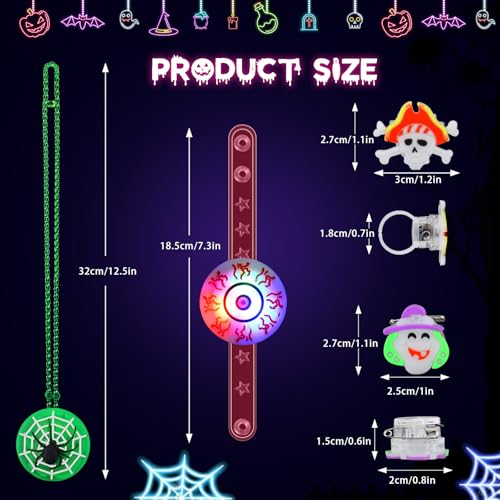 118 Pack Halloween Glow in the Dark Party Favors for Kids - Light Up Rings, Brooches, Necklaces, Bracelets