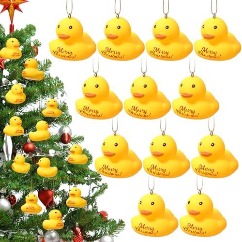Shappy 12 Pcs Rubber Ducks Christmas Ornament Yellow Duck Hanging Xmas Decor for Christmas Tree Party Decor (Classic Style)
