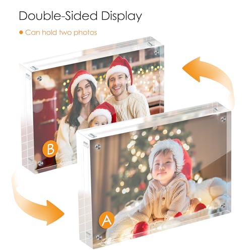 Fisnish 5x7 Acrylic Picture Frame Set of 6 - 20mm Thick Tabletop Display, Includes Variation of 6 Sets