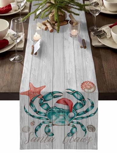 RisQiten 13x90 Inch Christmas Crab Table Runner - Holiday Xmas Decor