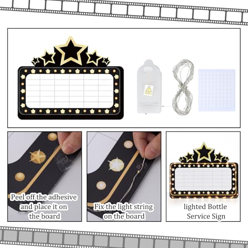 Lighted Wedding Bottle Service Signs Prop with Letter Stickers - Style 1 / Black