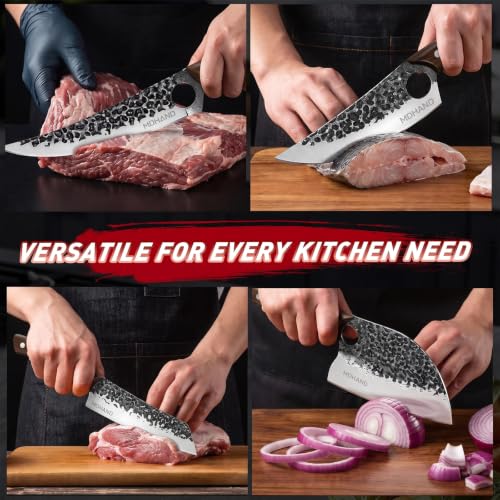 MDHAND Butcher Knife Set with Roll Bag - Black - 18-in-1 Professional Meat Preparation Kit