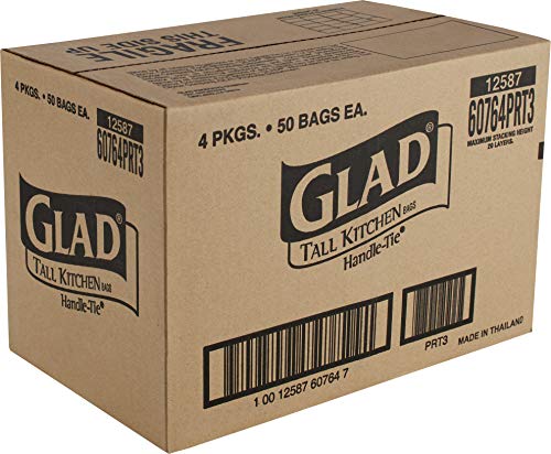 Glad White Handle-Tie Kitchen Trash Bags 13 Gallon - 50 Count (4 Pack)