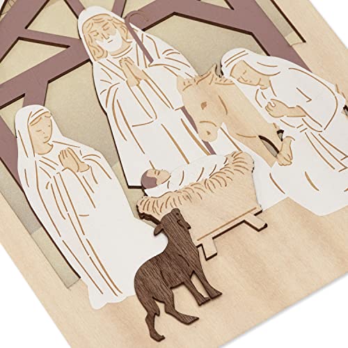 Papyrus A Child is Born Nativity Christmas Card with Wooden Manger – Premium Religious Card