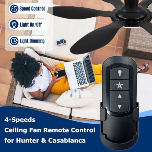 Ceiling Fan Remote Control for Hunter & Casablanca - 4 Speeds & Light Dimming