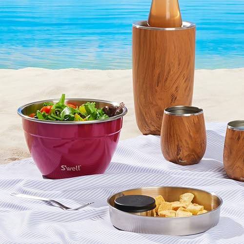 Stainless Steel Salad Bowl Kit 64oz with Leakproof Lid & Removable Tray - Wild Cherry Variation
