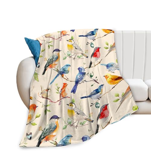 Birds Blanket Spring Gifts for Girls & Boys - Soft, Warm Fleece & Flannel Plush Blankets for Bed, Sofa, Couch - 40"x50"