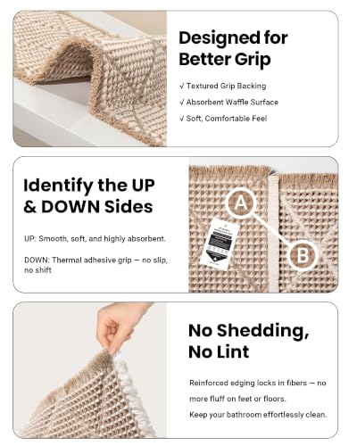 Furicher Waffle Bath Mat Set Brown & White, Non Slip 2-Piece Bathroom Rugs