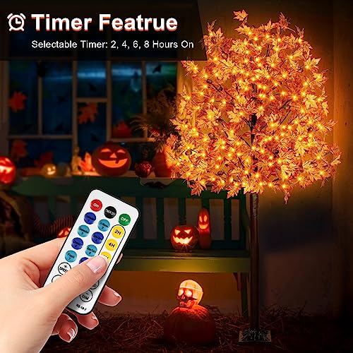 7FT LED Maple Tree with 170 Lights & Autumn Leaves - Thanksgiving Decor (7ft-170led-1pack)