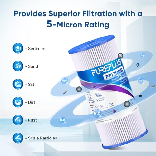 PUREPLUS 20 Micron 10" x 4.5" Whole House Pleated Sediment Filter,4