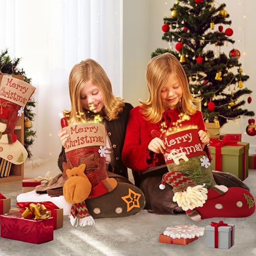 Christmas Stockings - 18.5" Large Stocking, 3D Cute Elk Xmas with