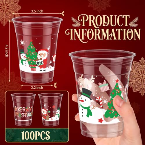 Mimorou 100 Pcs 12oz Christmas Plastic Cups - Merry Christmas Pattern, Gingerbread Man & Santa (Variation: Cute Christmas)