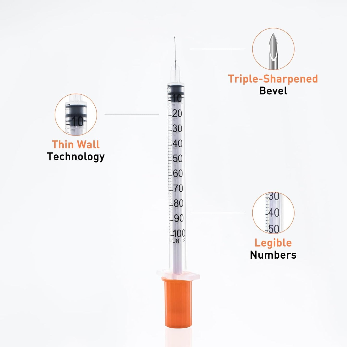 U-100 Syringe - 1cc 31 Gauge, 5/16 Inch, Individually Packed | 20 Pack for Precise Dosing