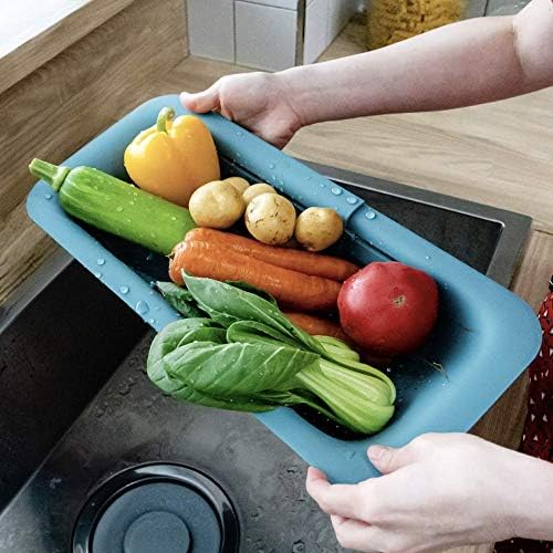 Blue Ginkgo Over The Sink Colander Strainer Basket - Extendable Design for Washing Vegetables & Draining Pasta | Kitchen Essential (7.9"W x 14.5-19.5"L x 2.75"H)
