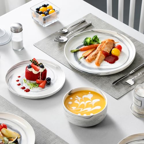 Marble Grey Porcelain Dinnerware Set for 4 - 12 Pieces, Chip & Crack Resistant