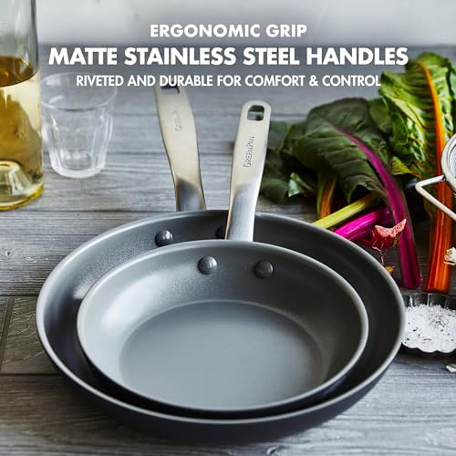 GreenPan Chatham 8" & 10" Hard Anodized Ceramic Nonstick Frying Pan Set, PFAS-Free, Dishwasher & Oven Safe, Gray