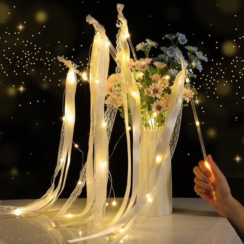 Light Up LED Fairy Wands for Weddings & Parties - Ivory & Warm White, 50 Pcs with 3 Flashing Modes