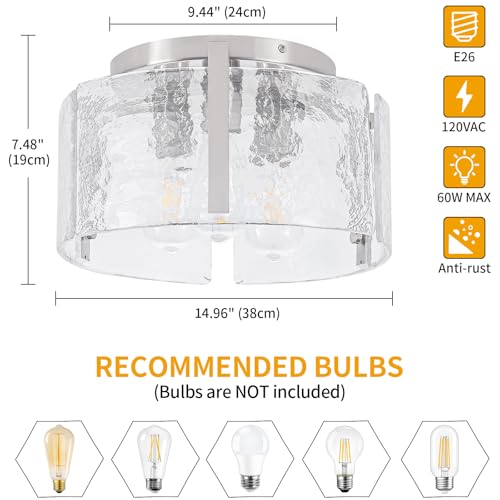 Brushed Nickel Semi Flush Mount Ceiling Light - 3 Lights, 15 Inch, Dimmable