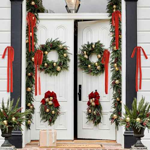 Draupnir 10 Pcs Long Velvet Bows Ornaments, Velvet Christmas Swag Bow for Christmas Tree Garland Swag Staircase Wreath, Large Bow for Christmas Indoor Outdoor Decoration(23.62x15.75 inch)