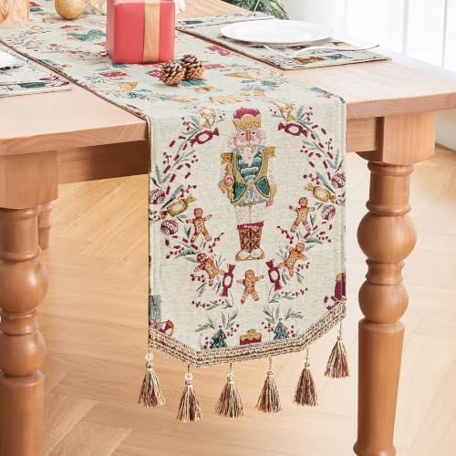 Loom and Mill Jacquard Christmas Table Runner 13x72 inch Beige - Festive Holiday Decor