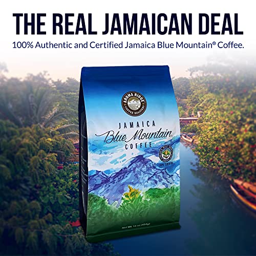 Aroma Ridge Jamaica Blue Mountain Coffee Whole Beans 16oz – Medium Roast, Certified Authentic